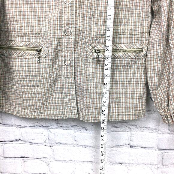 FDJ Fench Dressing Jeans Mock Collar Snap Up Roll Tab Plaid Zip Pocket Jacket S - Picture 14 of 15